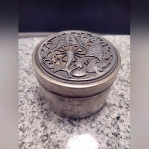 MUSHROOM Metal Container with Lid. Vintage Metzke Pewter & Tin Container.